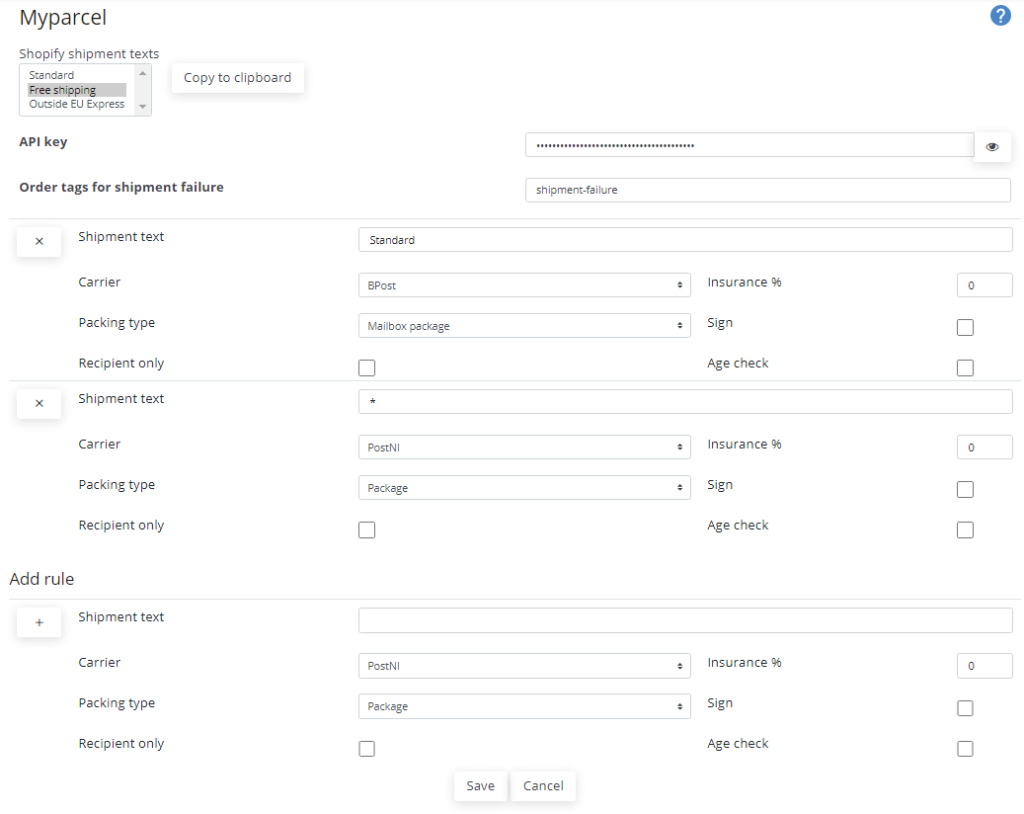 Shopify myparcel
